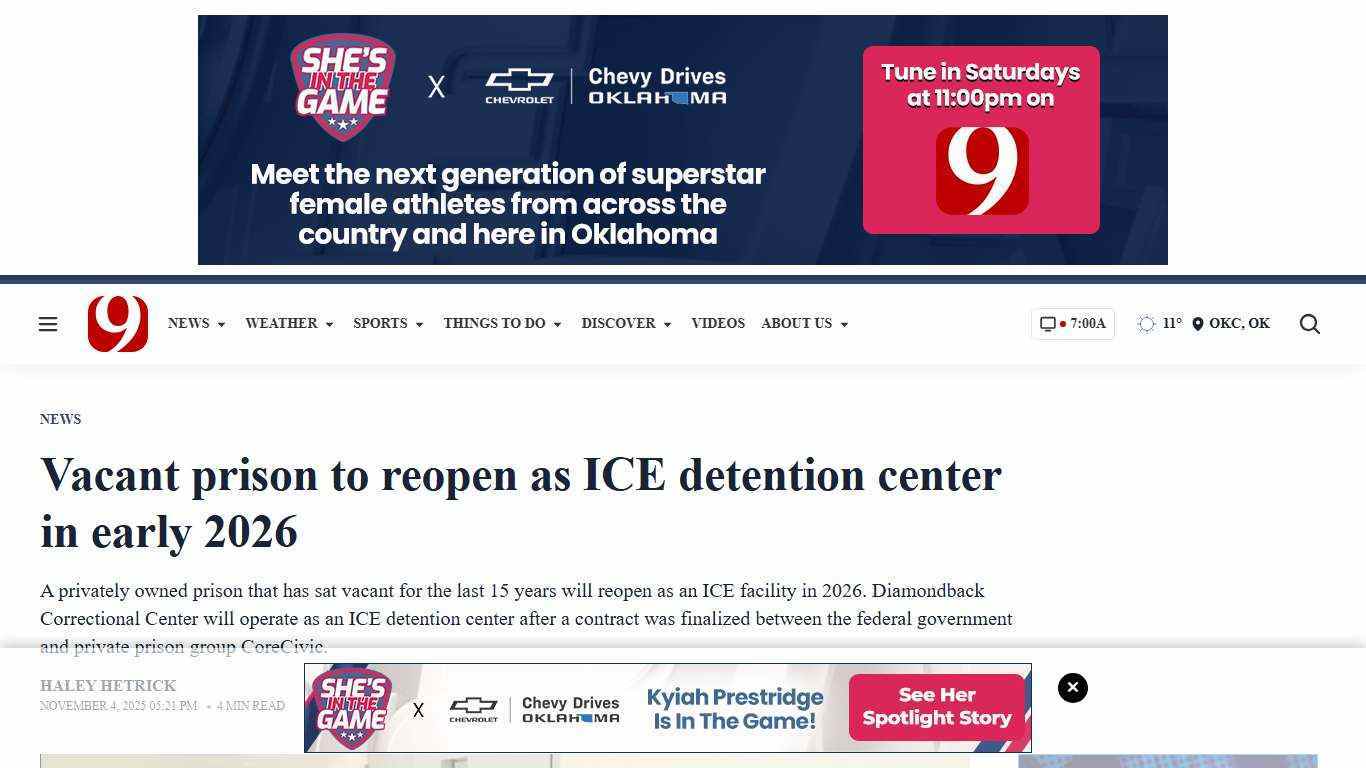 Vacant prison to reopen as ICE detention center in early 2026 - News9.com