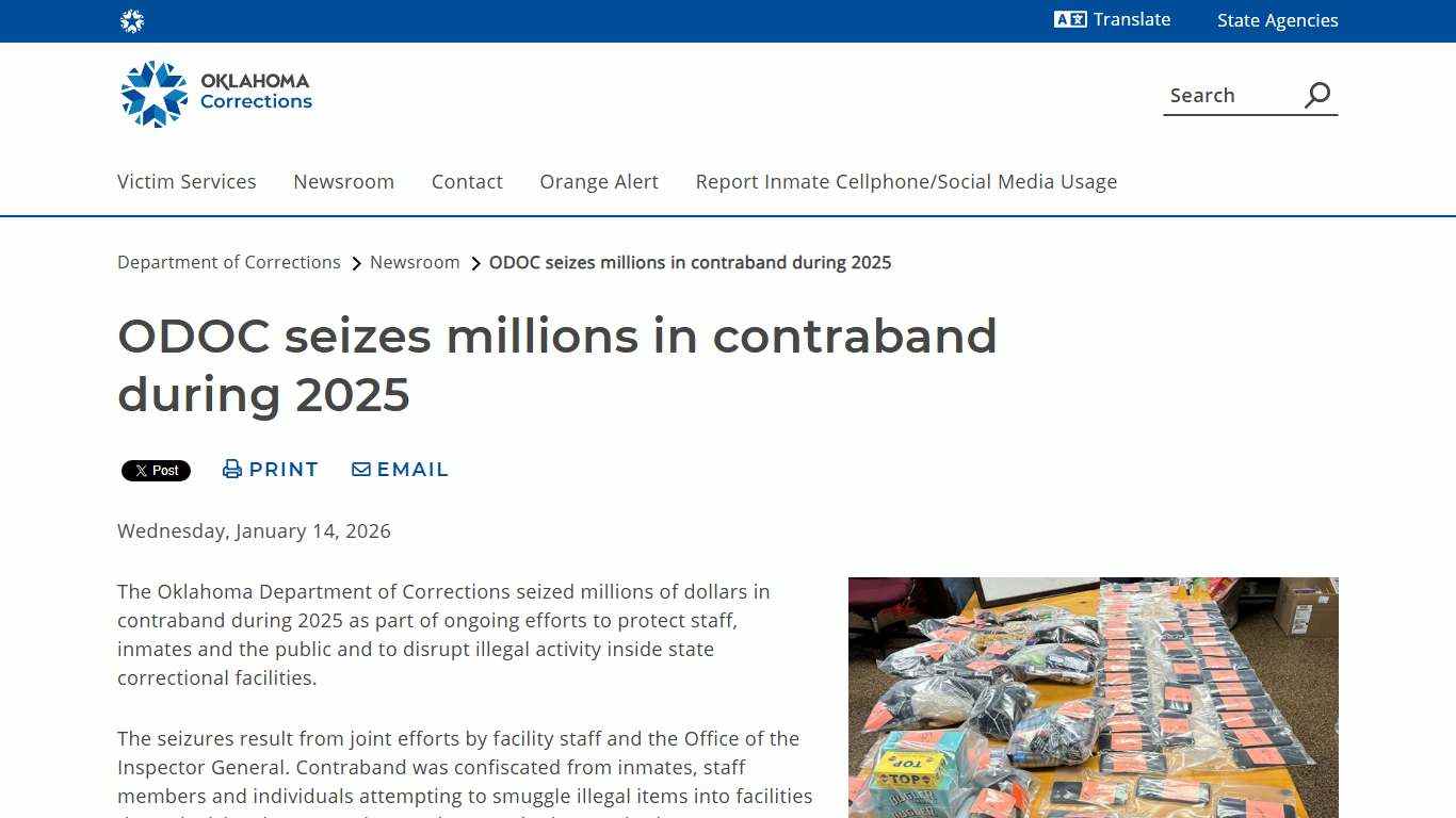 ODOC seizes millions in contraband during 2025